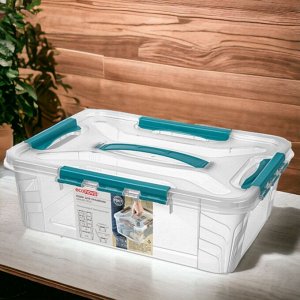 ЯЩИК ДЛЯ ХРАНЕНИЯ УНИВЕРСАЛЬНЫЙ С ЗАМКАМИ И РУЧКОЙ "GRAND BOX", 390х290х124ММ, 10Л (Голубой)