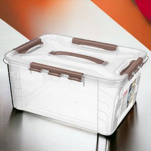 ЯЩИК ДЛЯ ХРАНЕНИЯ УНИВЕРСАЛЬНЫЙ С ЗАМКАМИ И РУЧКОЙ "GRAND BOX", 390х290х180ММ, 15,3Л (Коричневый)