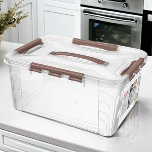 ЯЩИК ДЛЯ ХРАНЕНИЯ УНИВЕРСАЛЬНЫЙ С ЗАМКАМИ И РУЧКОЙ "GRAND BOX", 390х290х180ММ, 15,3Л (Коричневый)