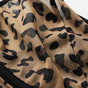 Комплект женского белья из сетчатого материала с леопардовым принтом ( бюстгальтер и трусы стринги )