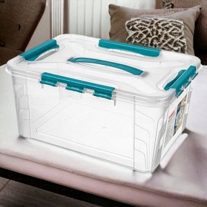 ЯЩИК ДЛЯ ХРАНЕНИЯ УНИВЕРСАЛЬНЫЙ С ЗАМКАМИ И РУЧКОЙ "GRAND BOX", 390х290х180ММ, 15,3Л (Голубой)
