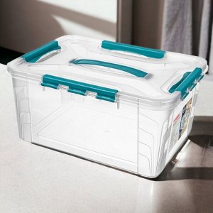 ЯЩИК ДЛЯ ХРАНЕНИЯ УНИВЕРСАЛЬНЫЙ С ЗАМКАМИ И РУЧКОЙ "GRAND BOX", 390х290х180ММ, 15,3Л (Голубой)