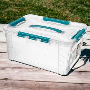 ЯЩИК ДЛЯ ХРАНЕНИЯ УНИВЕРСАЛЬНЫЙ С ЗАМКАМИ И РУЧКОЙ "GRAND BOX", 390х290х180ММ, 15,3Л (Голубой)