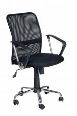 Кресло компьютерное офисное 5735 на колесах из ткани с сеткой в черном цвете с хромированной крестовиной. Нагрузка до 120 кг.