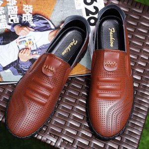 Мужские кожаные летние туфли на мягкой подошве, дышащие, коричневый