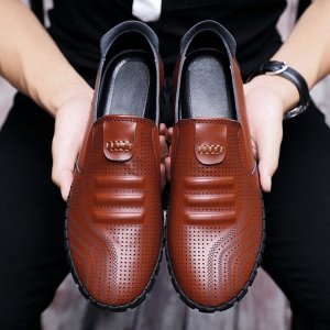 Мужские кожаные летние туфли на мягкой подошве, дышащие, коричневый