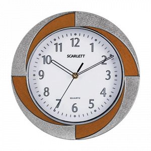 Часы настен. SCARLETT SC-55RA круг, белые, бело-коричн.рамка