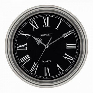 Часы настенные SCARLETT SC-27D круг, черные, серебристая рам