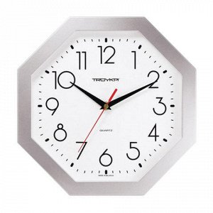 Часы настенные TROYKA 41470419 восьмигранник, белые, серебри