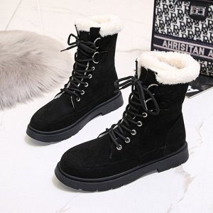 Женские утепленные замшевые ботинки на шнуровке, черный