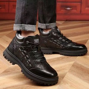 Мужские зимние кожаные ботинки на шнуровке, нескользящие, черный
