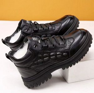 Мужские зимние кожаные ботинки на шнуровке, нескользящие, черный