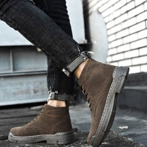 Мужские демисезонные замшевые ботинки на шнуровке, коричневый