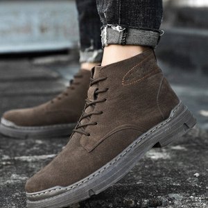 Мужские демисезонные замшевые ботинки на шнуровке, коричневый