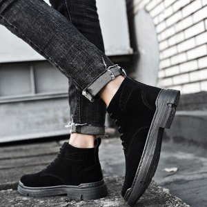 Мужские демисезонные замшевые ботинки на шнуровке, черный