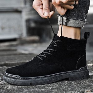 Мужские демисезонные замшевые ботинки на шнуровке, черный
