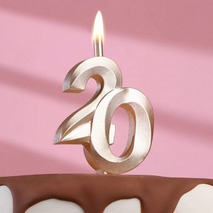 Свеча в торт "Юбилейная", цифра 20, 10 см, шампань