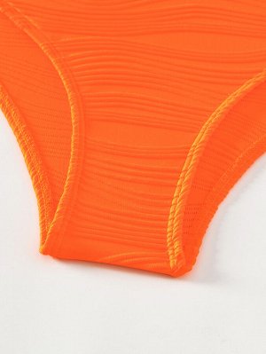 Женский купальный комплект: лиф + трусы + накидка, цвет оранжевый/розовый