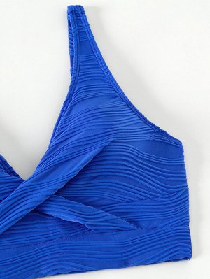 Женский купальный комплект: лиф + трусы + накидка, цвет синий