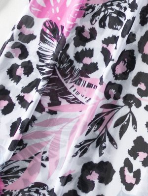 Женский купальный комплект: лиф + шорты + накидка, с принтом, цвет белый/розовый