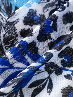 Женский купальный комплект: лиф + шорты + накидка, с принтом, цвет белый/черный/синий