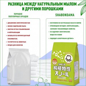 Shabondama Сноул Натуральное порошковое мыло для стирки белья (смягчающее) 1,0 кг, Япония