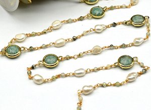 Цепочка для рукоделия с жемчугом и амазонитом, 50см