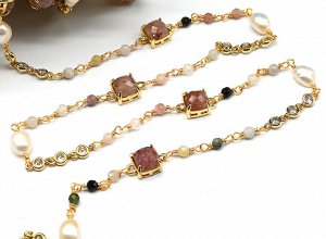 Цепочка для рукоделия с жемчугом натуральным
