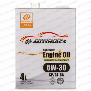 Масло моторное Autobacs Engine Oil 5w30, синтетическое, API SP, ILSAC GF-6A, для бензинового двигателя, 4л, арт. A00032062 (Сингапур)