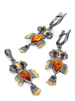 Необычная подвеска «Сова» с натуральным янтарём