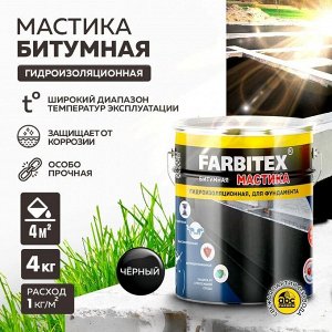 Мастика битумная гидроизоляционная FARBITEX Фасовка = 4 кг