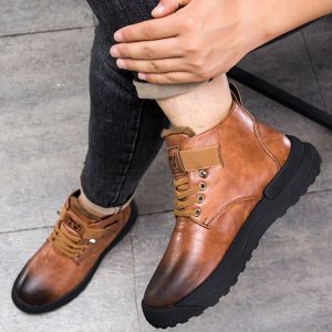 Мужские зимние ботинки на липучке, коричневый