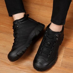 Мужские зимние ботинки на шнуровке, нескользящие, черный