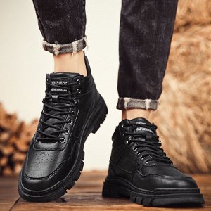 Мужские осенне-весенние кожаные ботинки на шнуровке, водонепроницаемые, черный