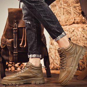 Мужские осенне-весенние кожаные ботинки на шнуровке, водонепроницаемые, коричневый