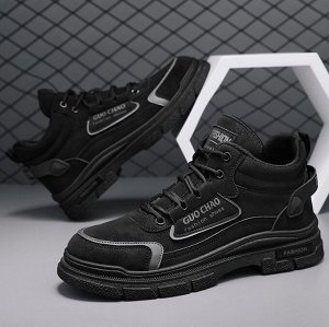 Мужские кожаные ботинки на шнуровке, черный