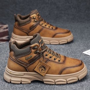 Мужские демисезонные ботинки на толстой подошве, коричневый