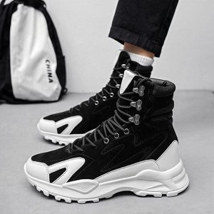 Мужские зимние ботинки на шнуровке, нескользящие, черный/белый