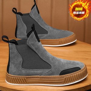 Мужские осенне-весенние замшевые ботинки-челси, нескользящие, серый