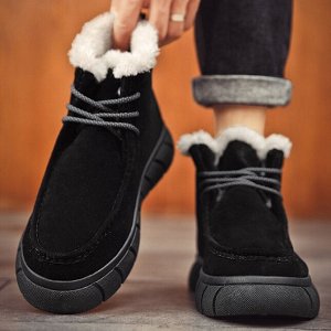 Мужские зимние замшевые ботинки на шнуровке и толстой подошве, черный