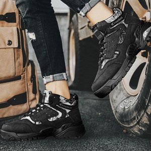 Мужские ботинки на шнуровке, с принтом, черный