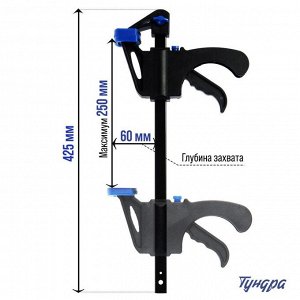 Струбцина быстрозажимная ТУНДРА, F-образная, 250 х 60 х 425 мм