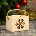 Коробка (кашпо) деревянное &quot;Снежинка&quot;, ручка- шнур, 12,5х10,5х9,5см