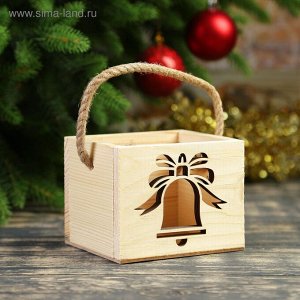 Коробка (кашпо) деревянное "Колокольчик", ручка- шнур, 12,5х10,5х9,5см