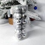 Ёлочные игрушки серебро Ø2,5см набор 24шт