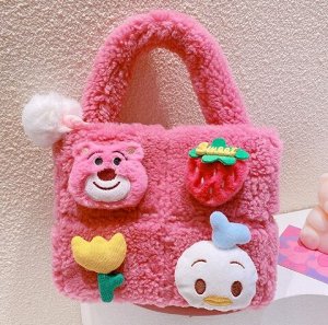 Плюшевая сумка с декором в виде мультяшных героев, розовый