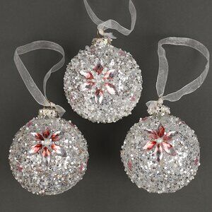 Набор стеклянных шаров Diamante Fiore 8 см белый, 3 шт (Kaemingk)
