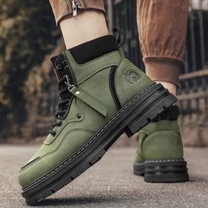 Мужские осенне-весенние ботинки на шнуровке, темно-зеленый