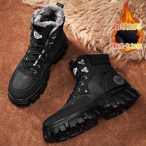 Мужские зимние ботинки на шнуровке, водонепроницаемые, черный