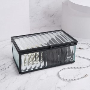 Органайзер для хранения «Ribbed», 1 секция, с крышкой, стеклянный, с зеркальным основанием, 14,5 ? 8,5 см, цвет прозрачный/чёрный